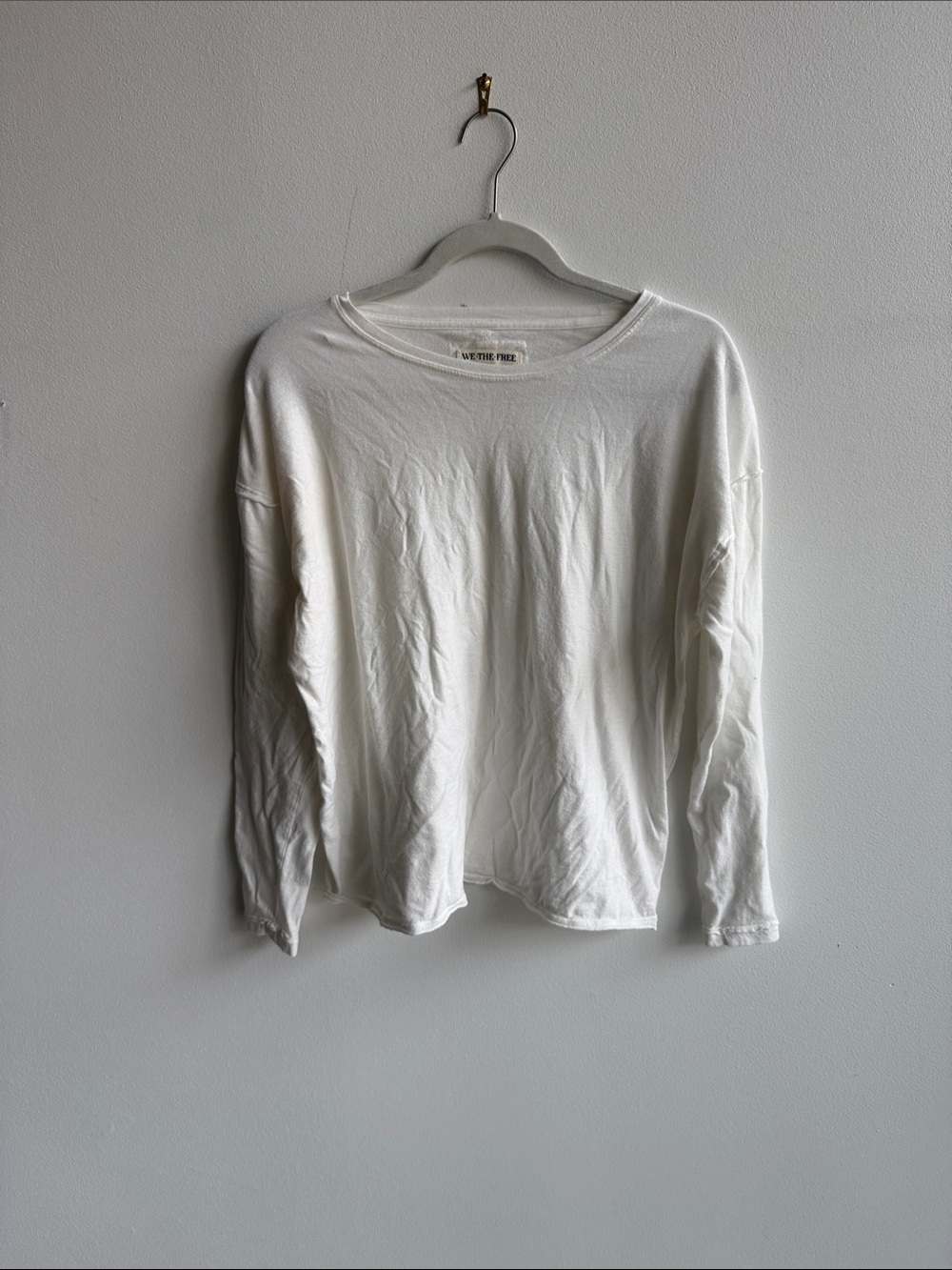Free People Cream Crewneck Long Sleeve Tee